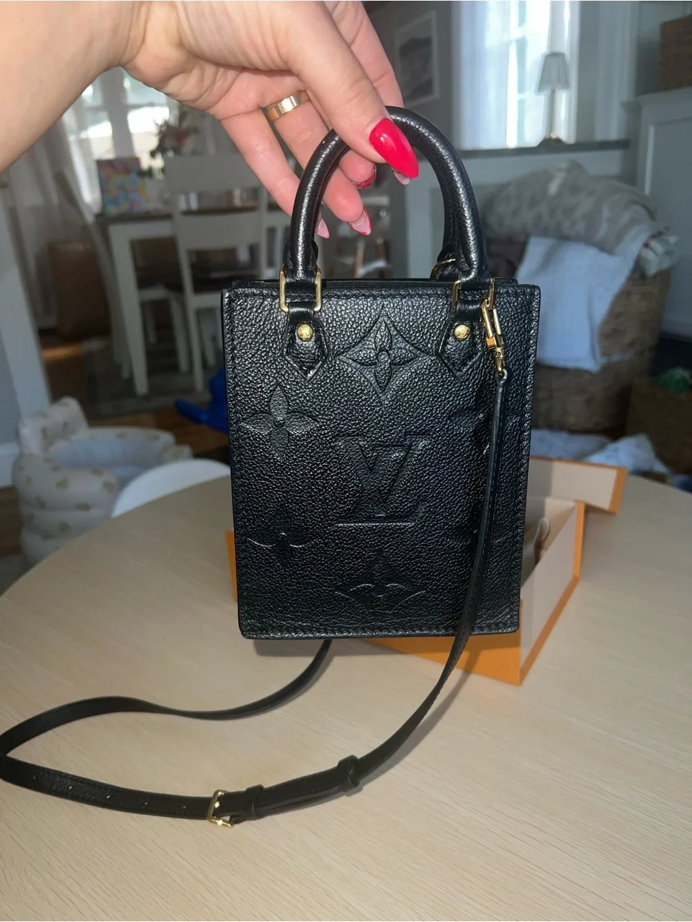 Louis Vuitton Black Sac Petite Tote Bag with Monogram Embossing